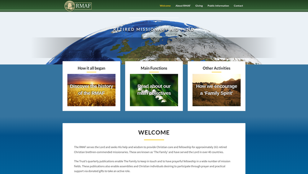Screenshot of the Retired Missionary Aid Fund website
