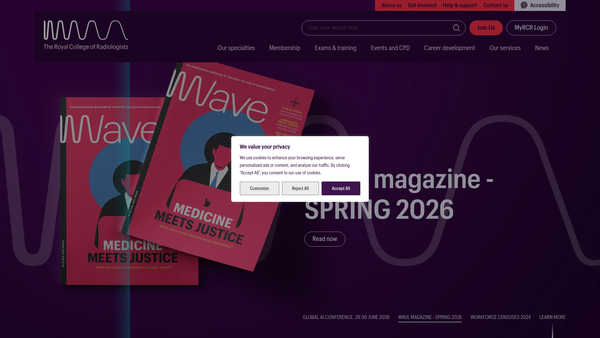 Screenshot of the The Royal College Of Radiologists website