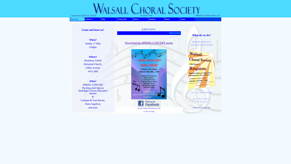 Screenshot of the Walsall Choral Society website