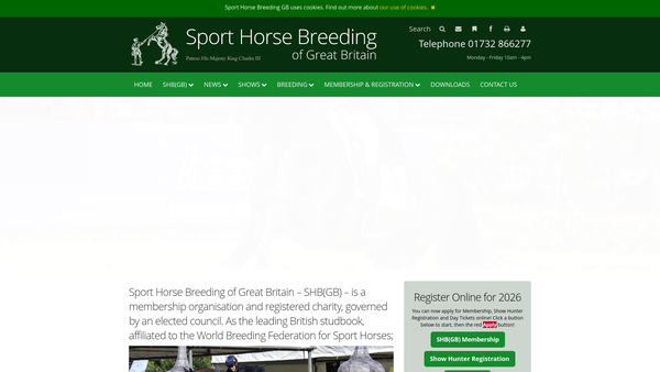 Screenshot of the Sport Horse Breeding Of Great Britain website