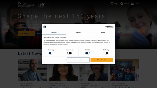 Screenshot of the The Physiological Society website