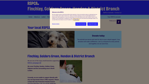 Screenshot of the Royal Society For The Prevention Of Cruelty To Animals Finchley, Golders Green, Hendon And District Branch website