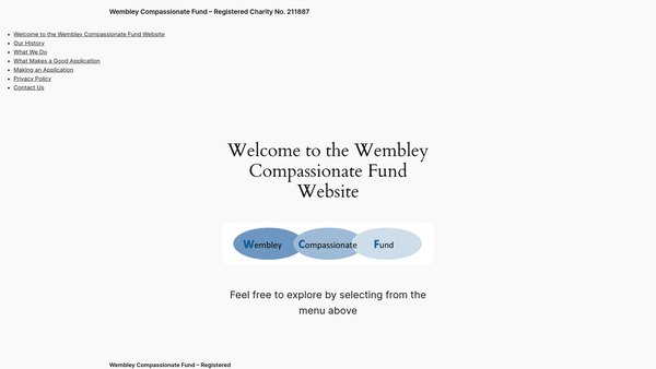 Screenshot of the Wembley Compassionate Fund website