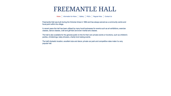Screenshot of the Freemantle Hall Trust website