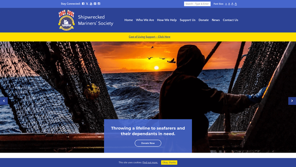 Screenshot of the The Shipwrecked Fishermen And Mariners' Royal Benevolent Society website