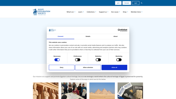 Screenshot of the The Egypt Exploration Society website