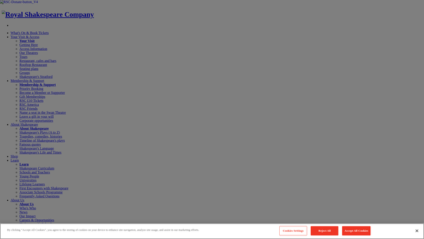 Screenshot of the The Royal Shakespeare Company, Stratford-Upon-Avon website