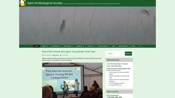 Screenshot of the The Kent Ornithological Society website
