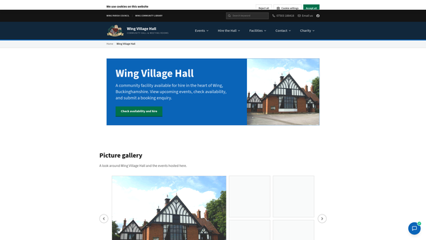 Screenshot of the The Wing Hall website