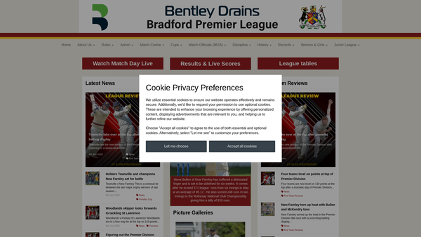 Screenshot of the Bradford Cricket League Benevolent Fund website