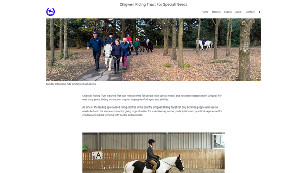 Screenshot of the Chigwell Riding Trust For Special Needs website