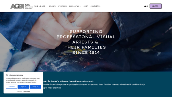 Screenshot of the Artists' General Benevolent Institution website