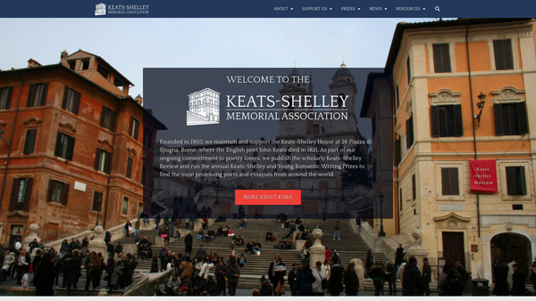 Screenshot of the Keats - Shelley Memorial Association (Incorporated) website