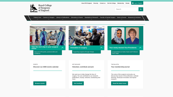Screenshot of the Royal College Of Surgeons Of England website