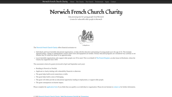 Screenshot of the Norwich French Church Charity website