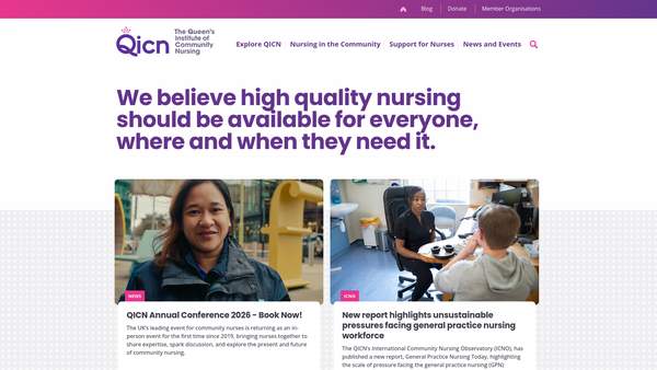 Screenshot of the The Queen's Institute of Community Nursing website