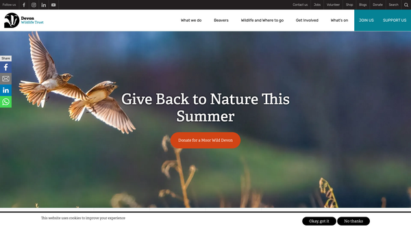Screenshot of the Devon Wildlife Trust website
