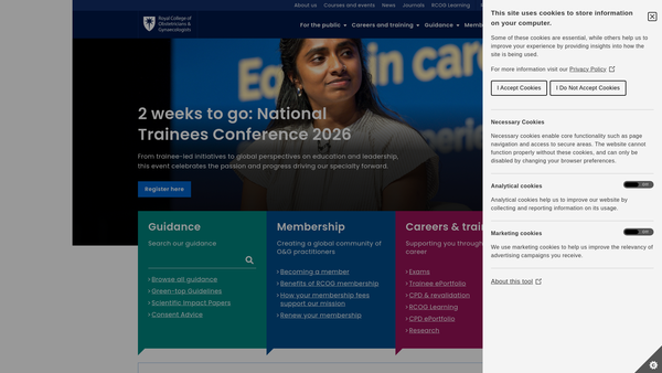 Screenshot of the Royal College Of Obstetricians And Gynaecologists website