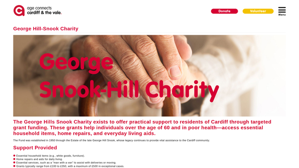 Screenshot of the George Hill-Snook Charity For The Aged website