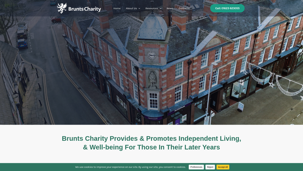 Screenshot of the Brunts Charity website