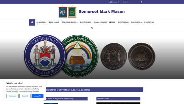 Screenshot of the Provincial Grand Lodge Of Somerset Mark Master Masons Benevolent Fund website