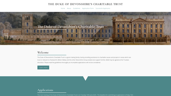 Screenshot of the Duke Of Devonshire's Charitable Trust website