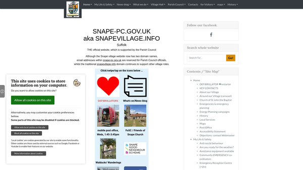 Screenshot of the Snape Village Hall website