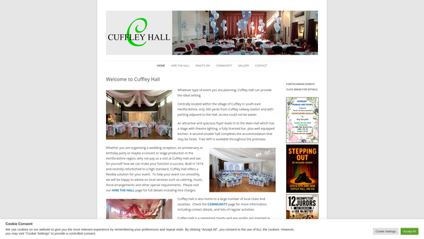 Screenshot of the The Cuffley Hall website