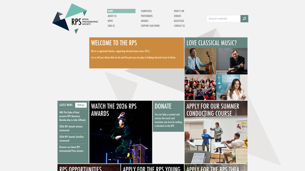 Screenshot of the Royal Philharmonic Society website