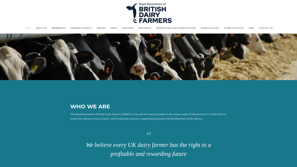 Screenshot of the Royal Association Of British Dairy Farmers website