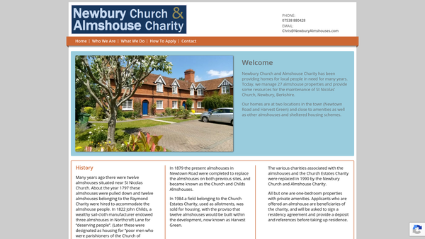 Screenshot of the The Newbury Church And Almshouse Charity website