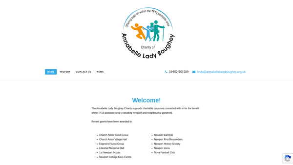 Screenshot of the Charity Of Annabelle Lady Boughey website
