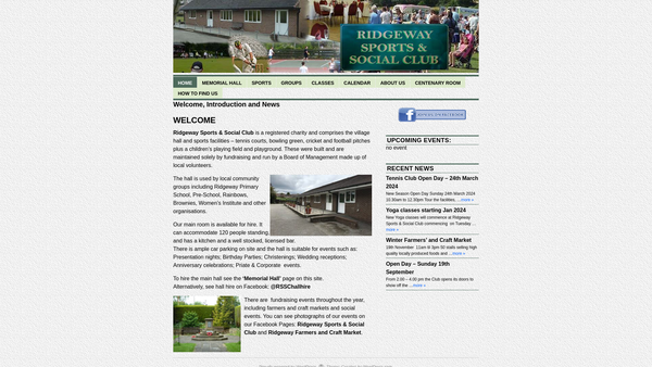 Screenshot of the Ridgeway Memorial Community And Sports Centre website