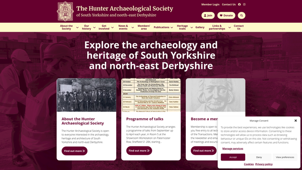 Screenshot of the Hunter Archaeological Society website