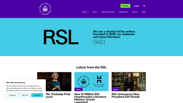 Screenshot of the The Royal Society Of Literature Of The United Kingdom website
