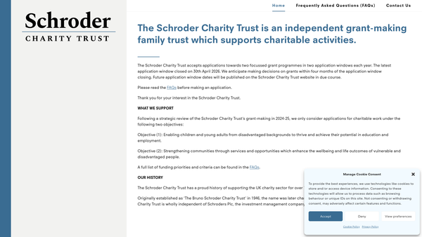 Screenshot of the Schroder Charity Trust website