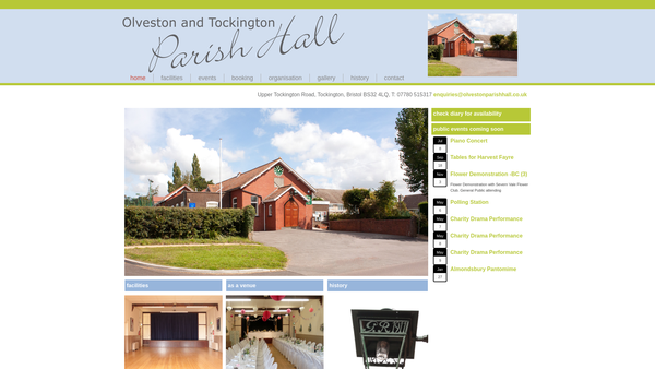 Screenshot of the Olveston Parish Hall website