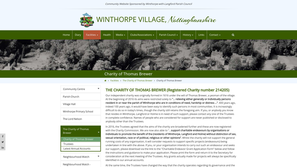 Screenshot of the Charity Of Thomas Brewer website