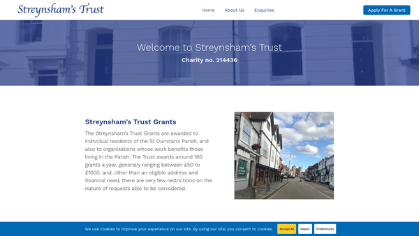 Screenshot of the Streynsham's Charity website