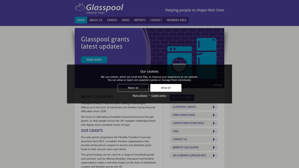 Screenshot of the R L Glasspool Charity Trust website