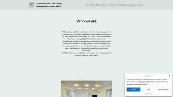 Screenshot of the All Saints Church Lands website