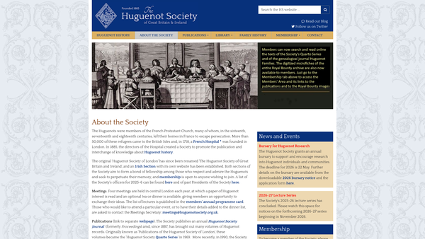Screenshot of the Huguenot Society Of Great Britain And Ireland website