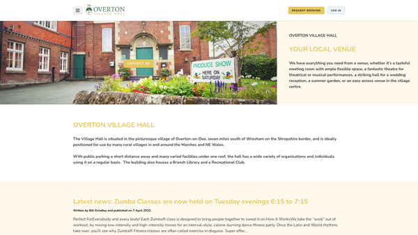 Screenshot of the Overton Village Hall website