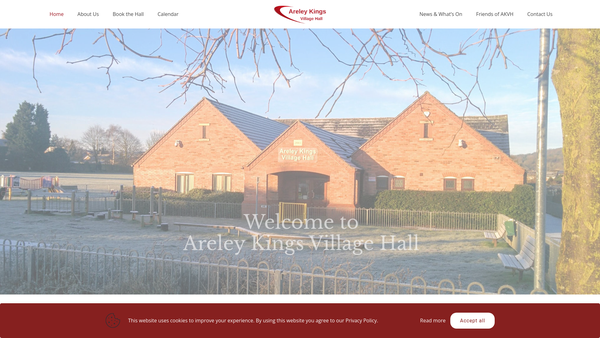 Screenshot of the Areley Kings Village Hall website