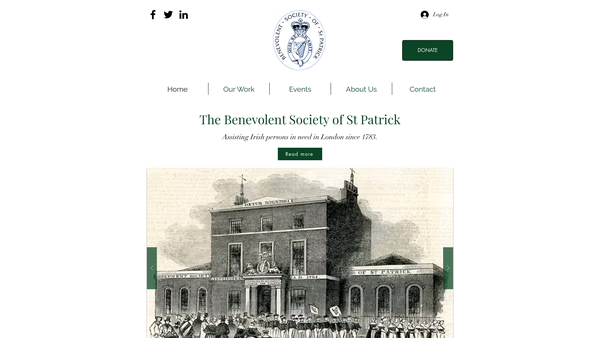 Screenshot of the Benevolent Society Of St Patrick website