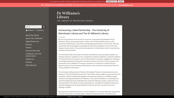 Screenshot of the Dr Daniel Williams (Commonly Known As Dr Williams's Trust) website