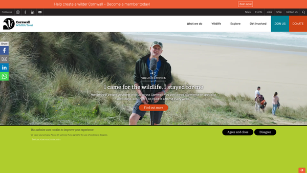 Screenshot of the Cornwall Wildlife Trust website