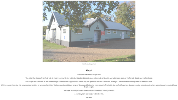 Screenshot of the Village Hall And Recreation Ground (Hainford) website