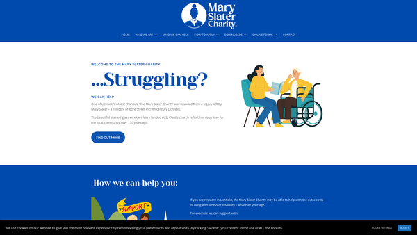 Screenshot of the The Mary Slater Charity website