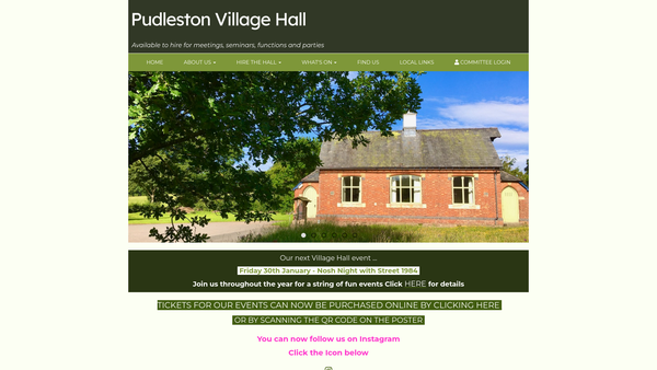 Screenshot of the Pudleston Village Hall website